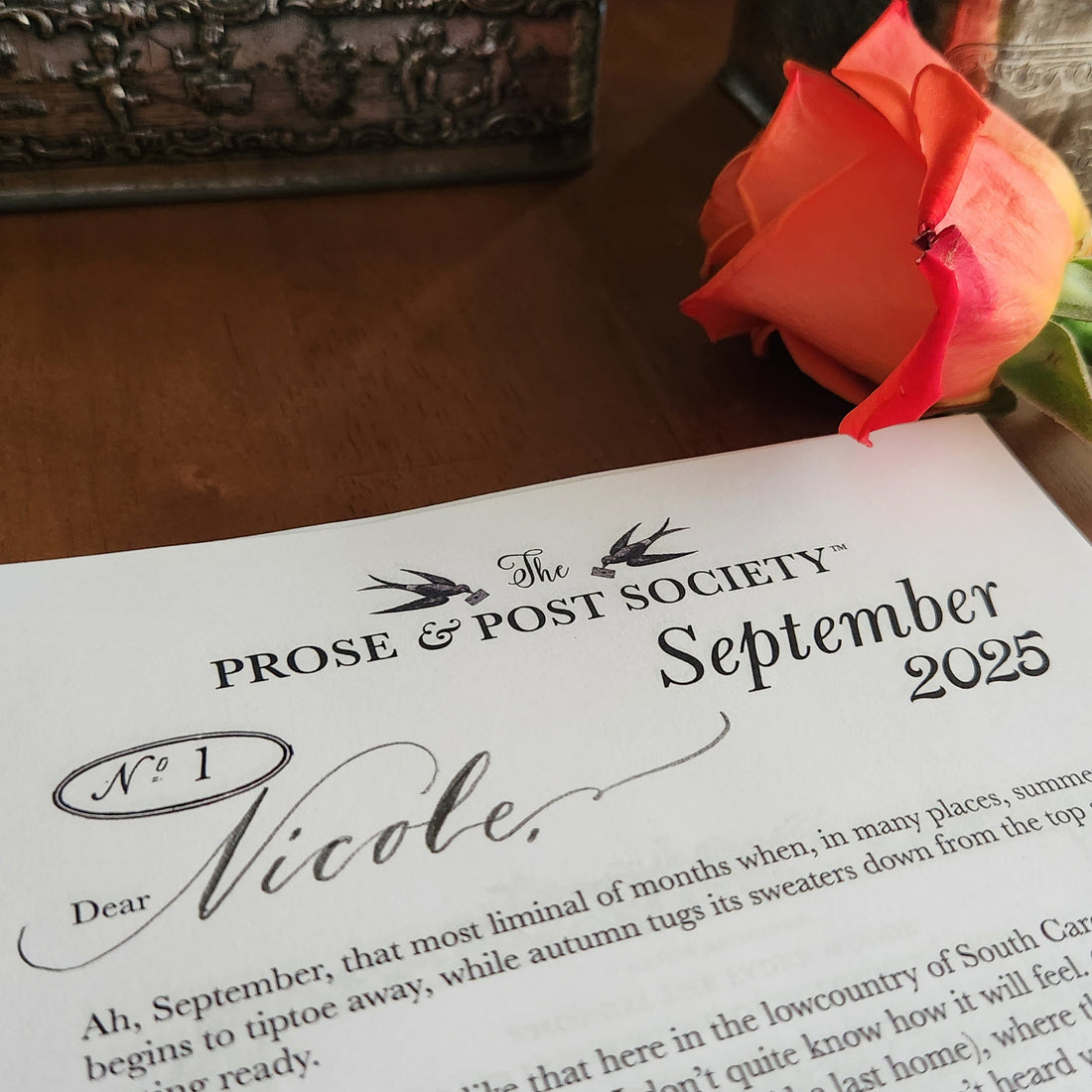 The Prose & Post Society monthly mail club letter for September 2025