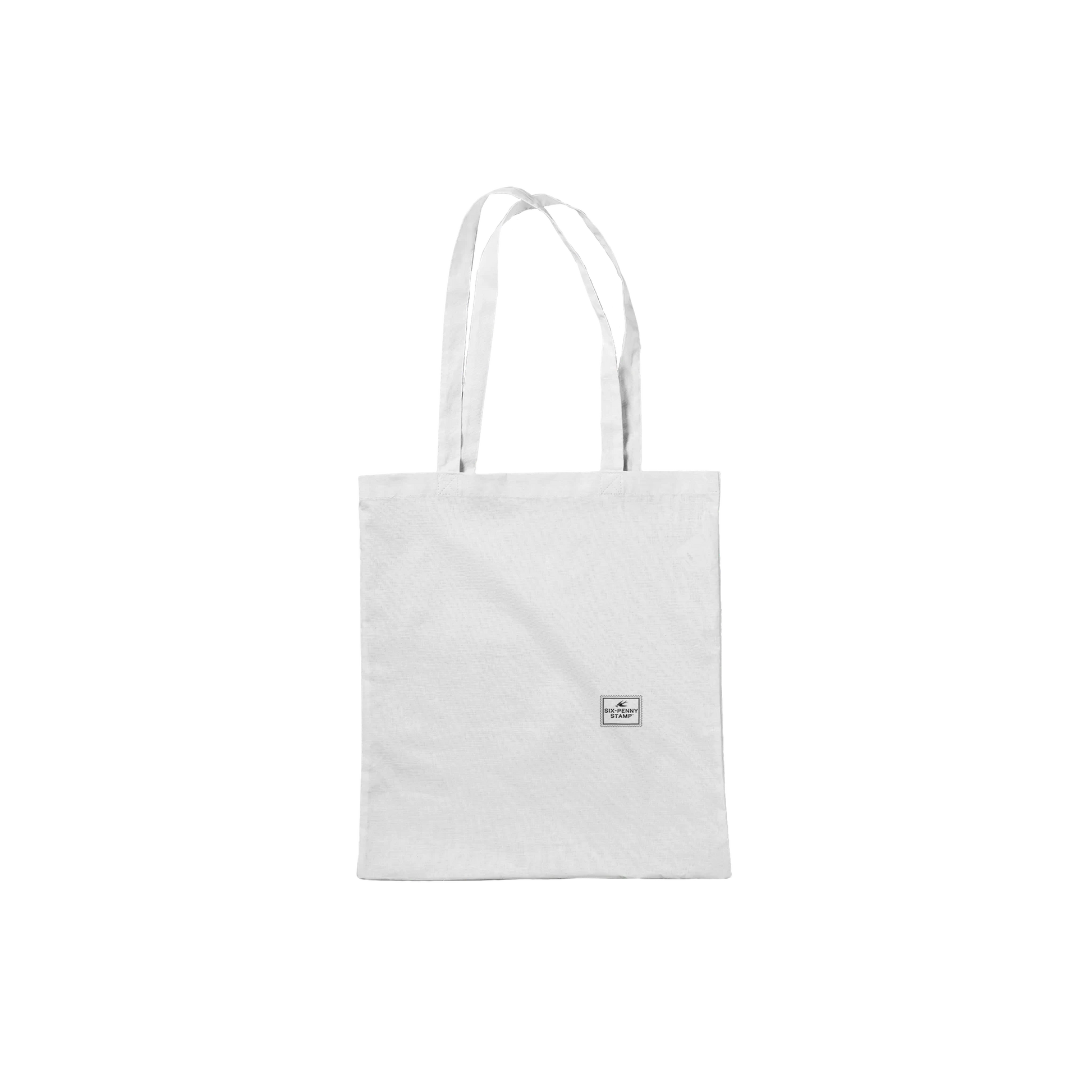 White tote bag with Claude Monet quote ‘I must have flowers, always and always’ and vintage floral illustration