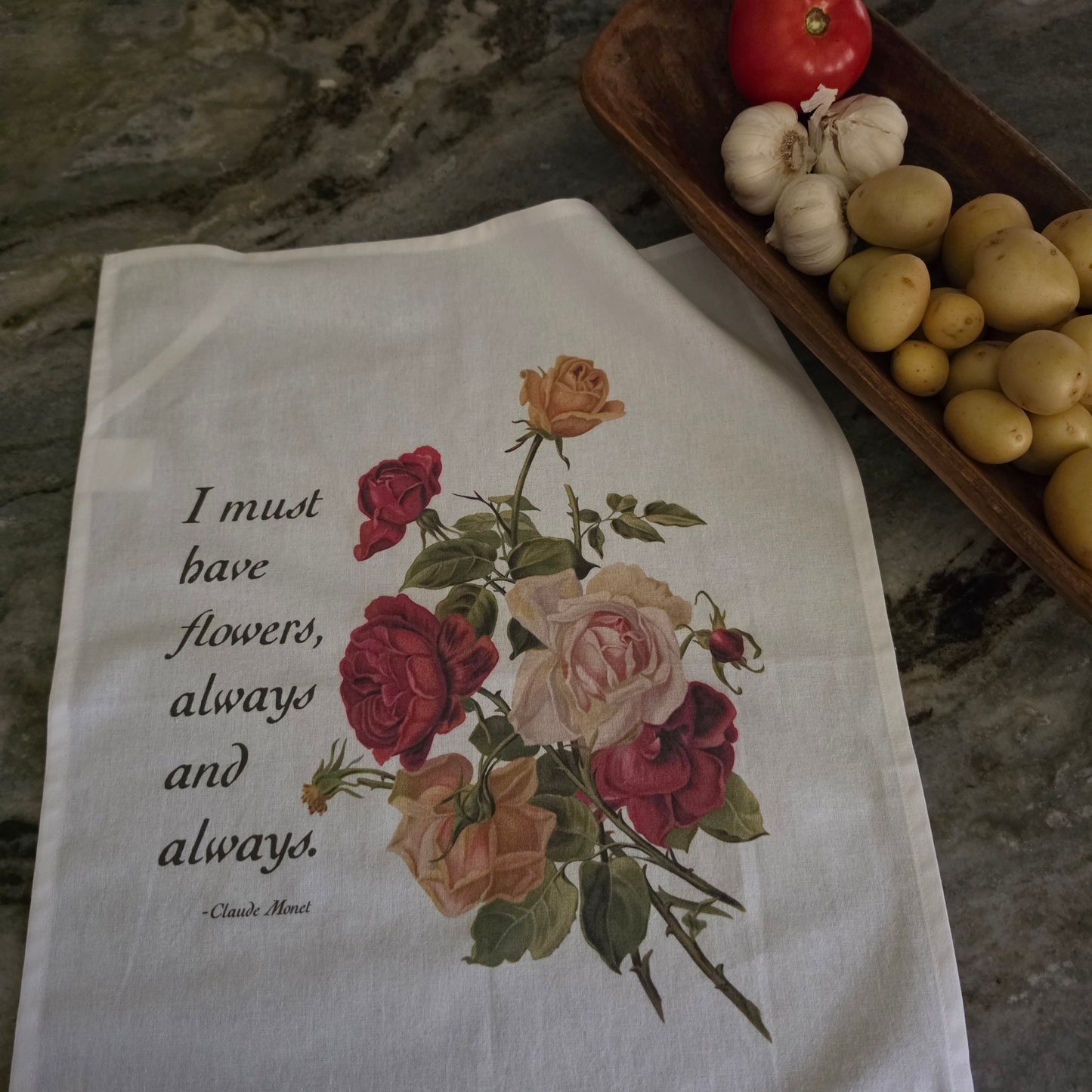 Claude Monet Flowers Tea Towel