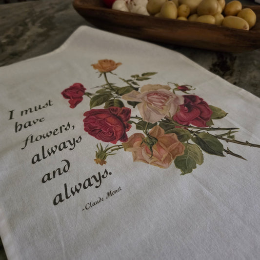 Claude Monet Flowers Tea Towel